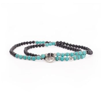 bracelet mala long turquoise agate noir