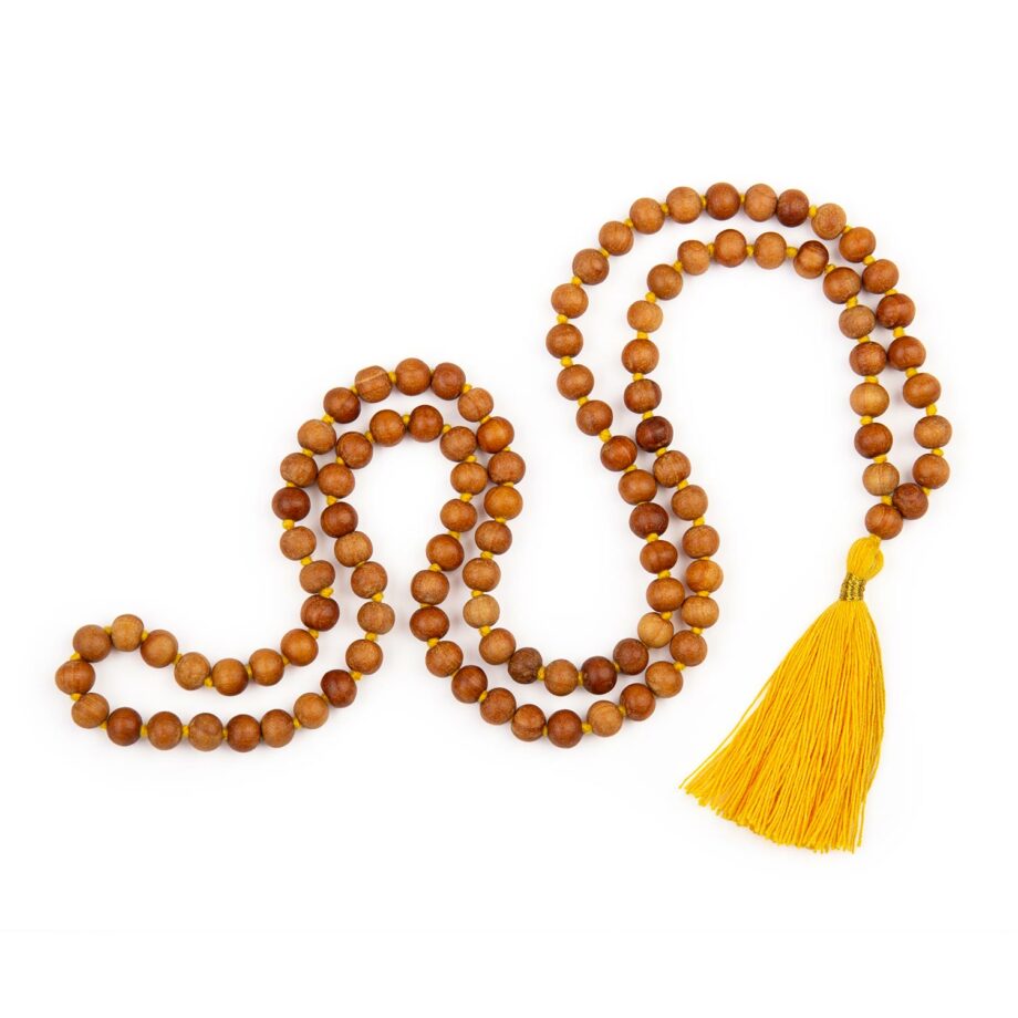 collier mala parfum bois de santal pompon safran