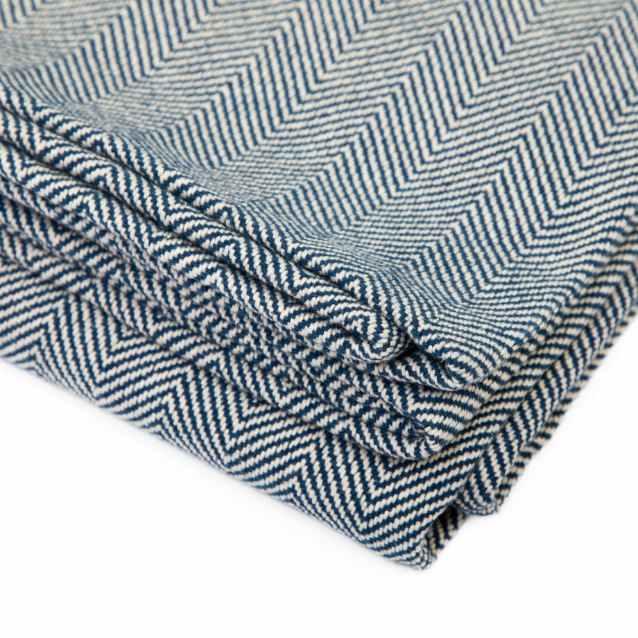 couverture en coton chevron nidra bleu