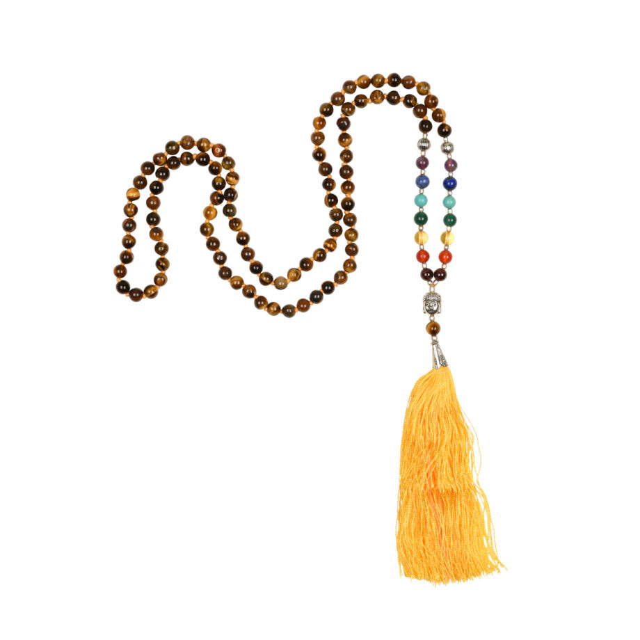 collier mala chakras oeil de tigre