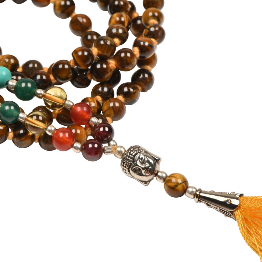 collier mala chakras oeil de tigre