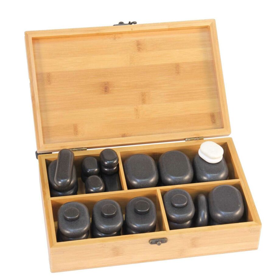 set de 40 pierres chaudes en basalte coffret en bois