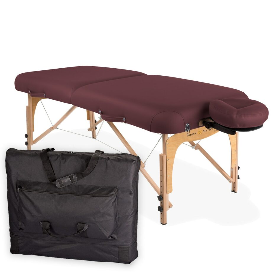 table de massage pliante E2 bordeaux avec housse de transport