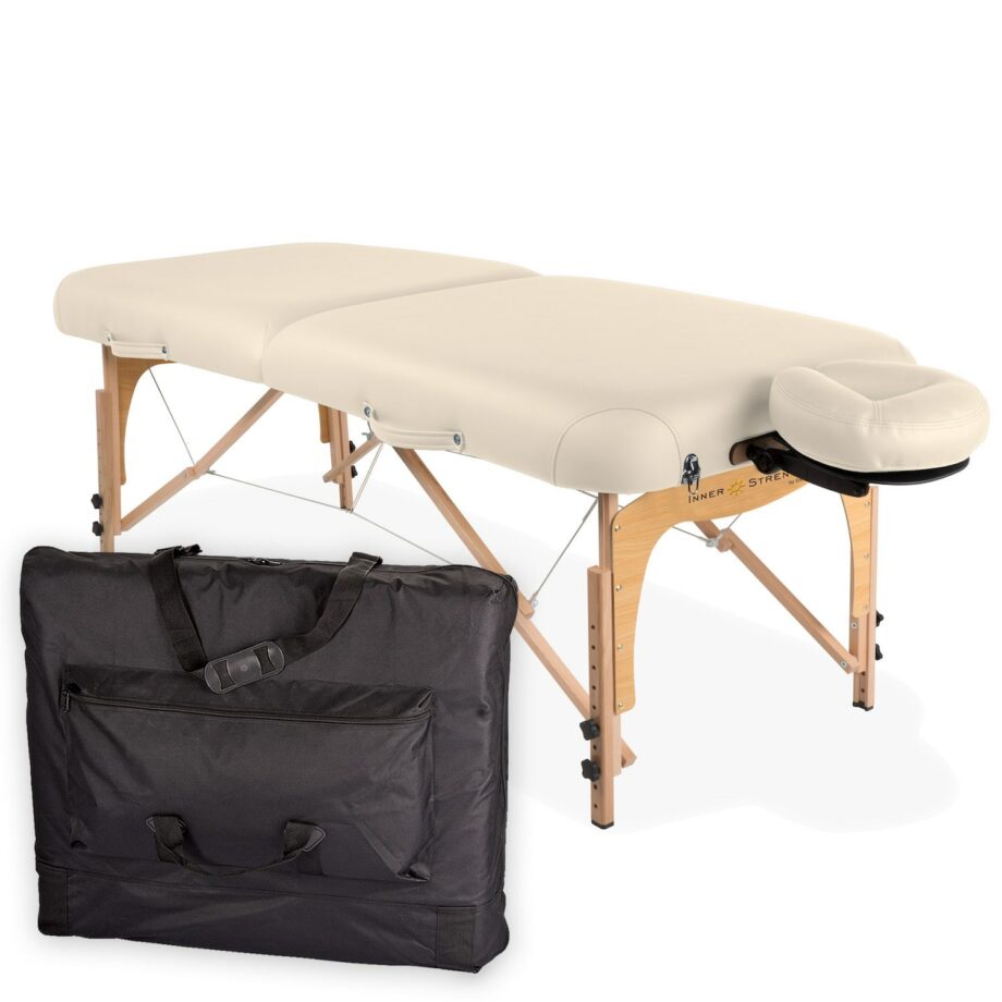 table de massage pliante E2 creme avec housse de transport