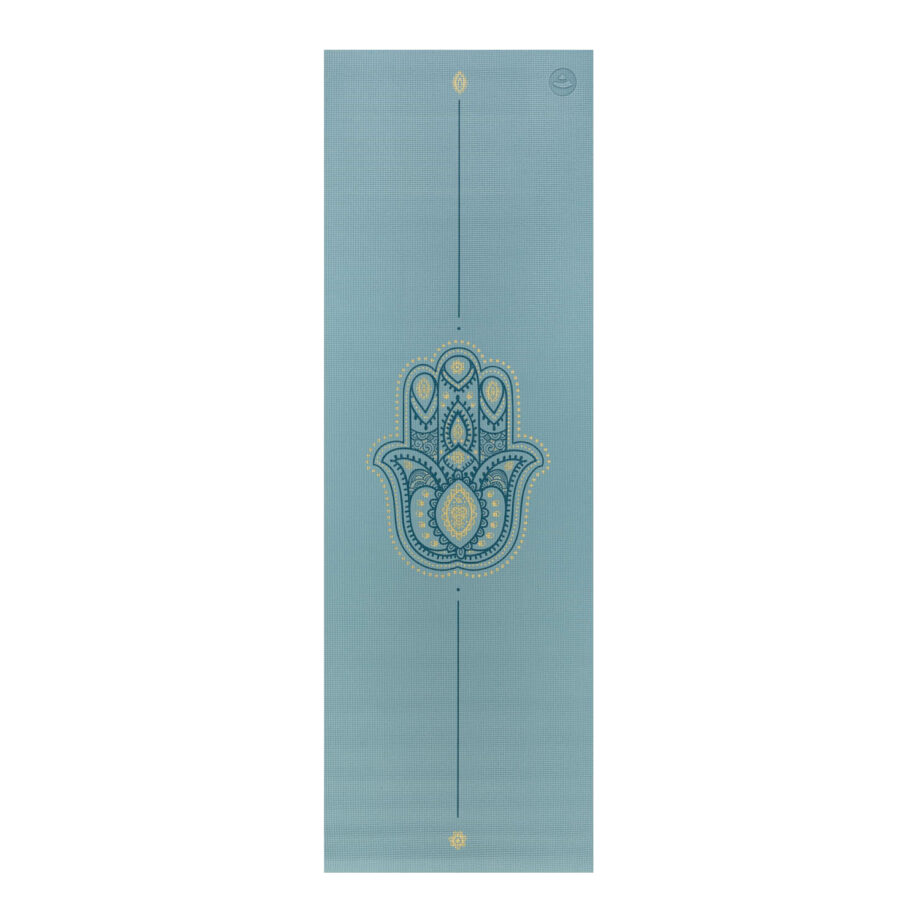 tapis de yoga hamsa hand bleu